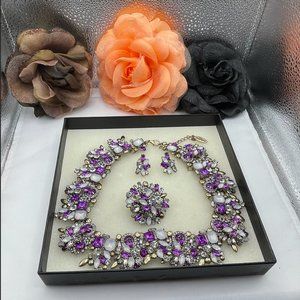NS1- Zhenhui 3 Pieces Bling Crystal Necklace And Earrings Jewelry Set For Women